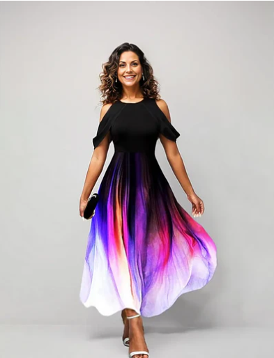 Camila – artistieke midi-jurk met gedrapeerde mouwen