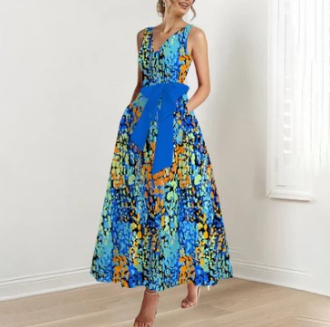 Isabella – maxi-jurk met blauw patroon
