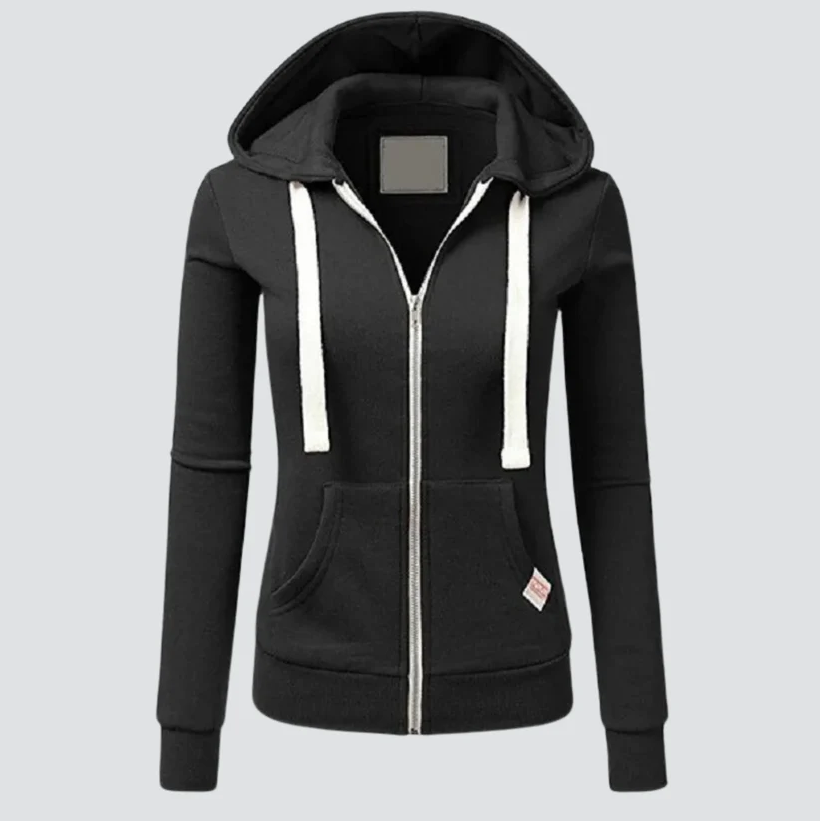 Angela-wollen hoodie met trekkoord en ritssluiting