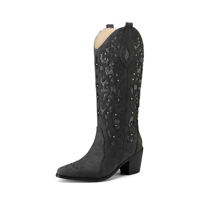 Celine | western cowboy enkellaarsjes met borduursel en hak