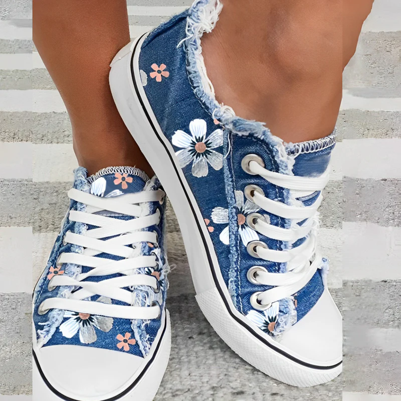 Agnes - damessneakers denim bloemmotief