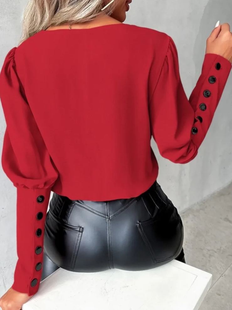 Casual blouse met v-hals en een moderne touch voor dames