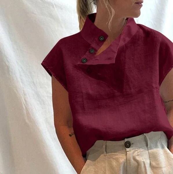Elea - elegante blouse met korte mouwen van katoen en linnen
