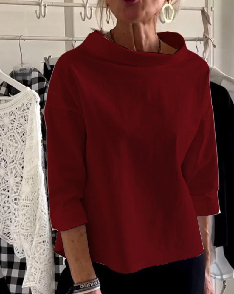 Casual top met effen revers