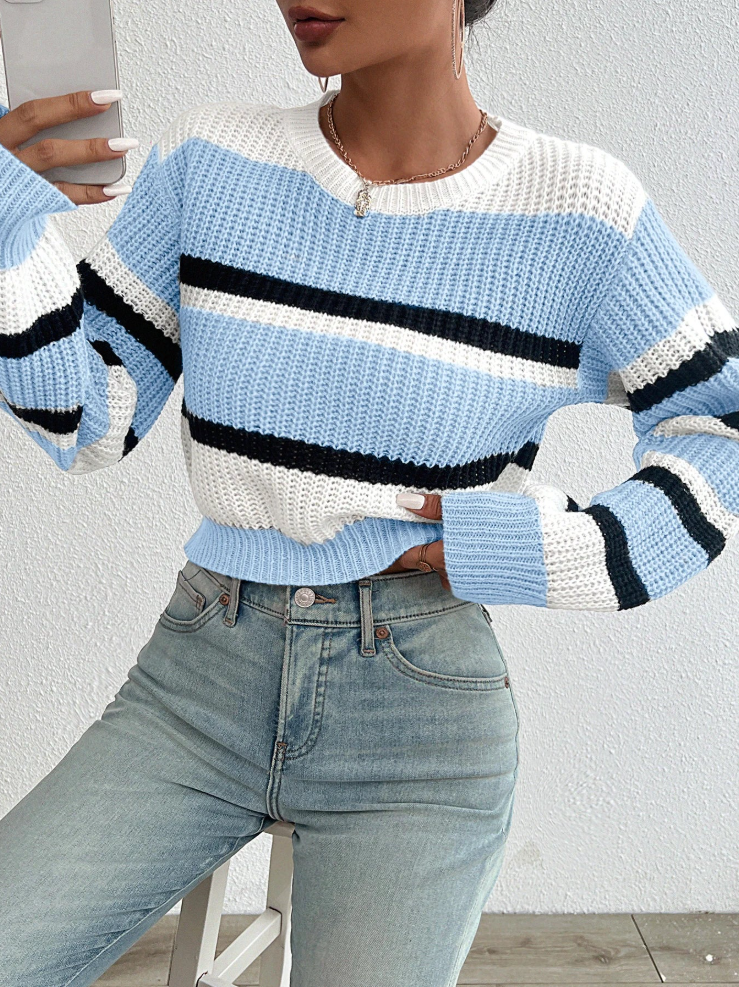 Gebreide damestrui van acryl - oversized pasvorm met ronde hals en lange mouwen