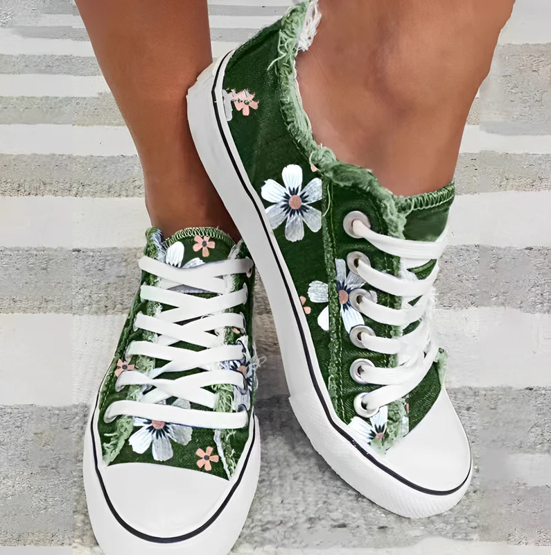 Agnes - damessneakers denim bloemmotief