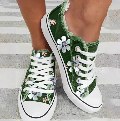 Agnes - damessneakers denim bloemmotief