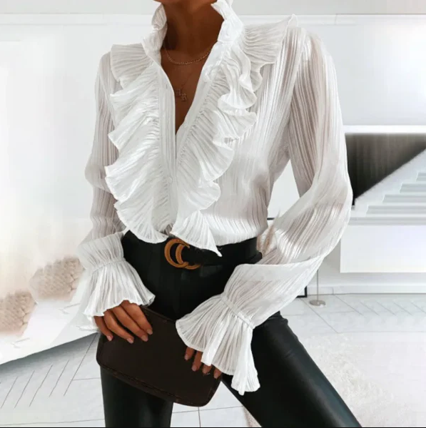 Matilda - blouse met ruches en lange mouwen