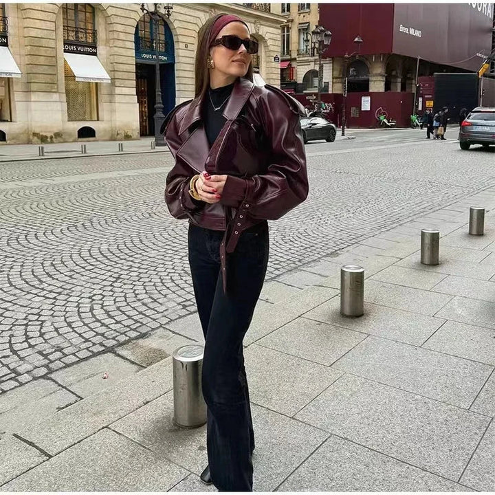 Redou | wijnrood oversized leren jack – stijlvol en stoer