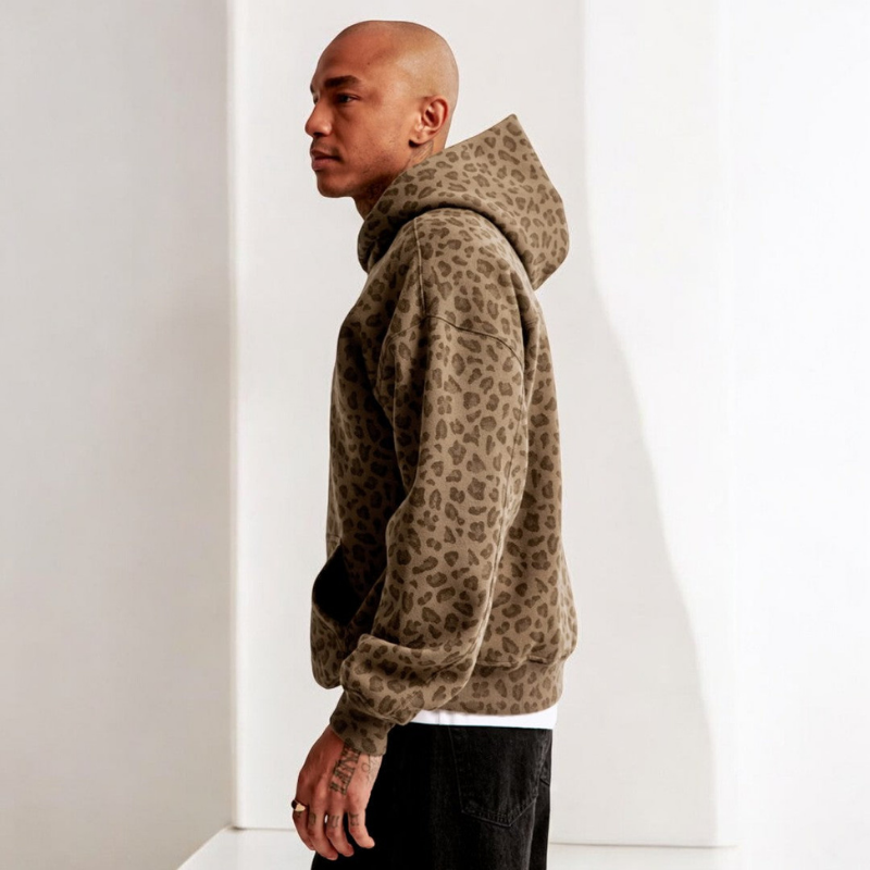 Herenhoodie met luipaardprint - stijlvol en casual voor streetwear