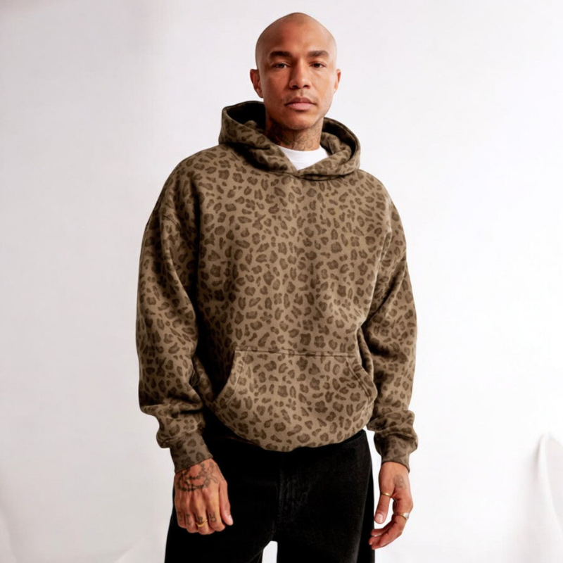 Herenhoodie met luipaardprint - stijlvol en casual voor streetwear