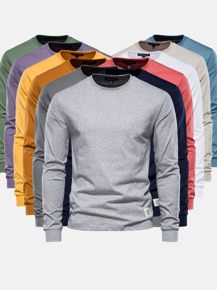 Katoenen herenshirt met lange mouwen en ronde hals