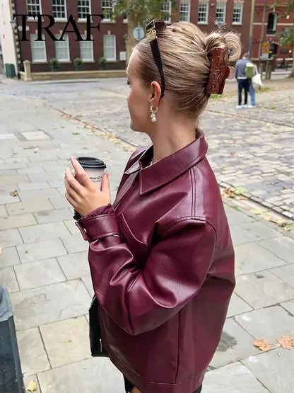 Leren jack met ritssluiting en borstzak voor herfst/winter