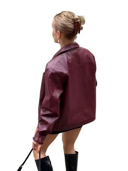 Leren jack met ritssluiting en borstzak voor herfst/winter