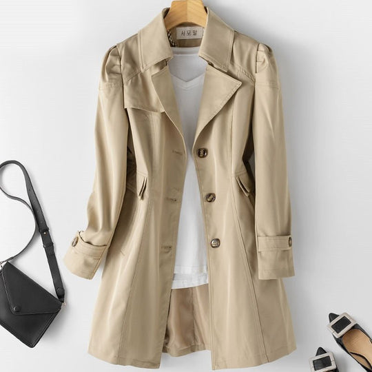 Klassieke slim-fit trenchcoat met knopen voor dames