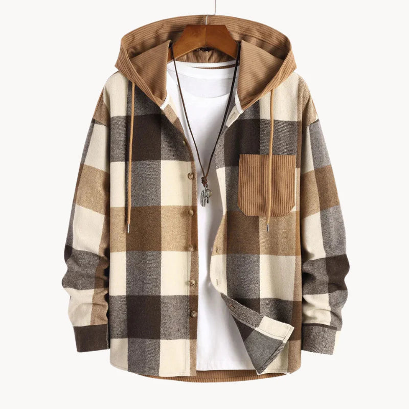 Xavier - relax fit flanellen herensweater met capuchon