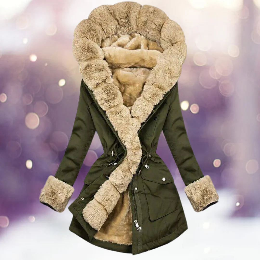 Warme winterjas met bontvoering voor dames
