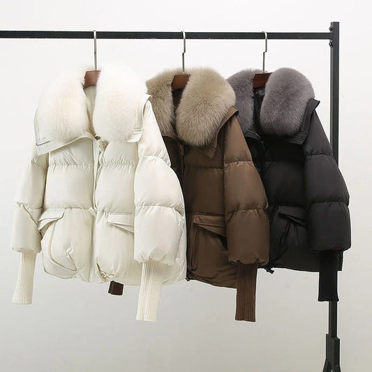Eliza - glamorous donsjack met imitatiebontkraag voor dames
