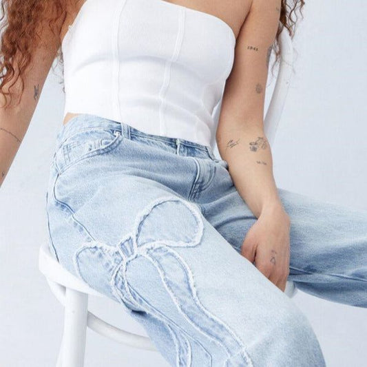 Lavey - baggy jeans met strikken