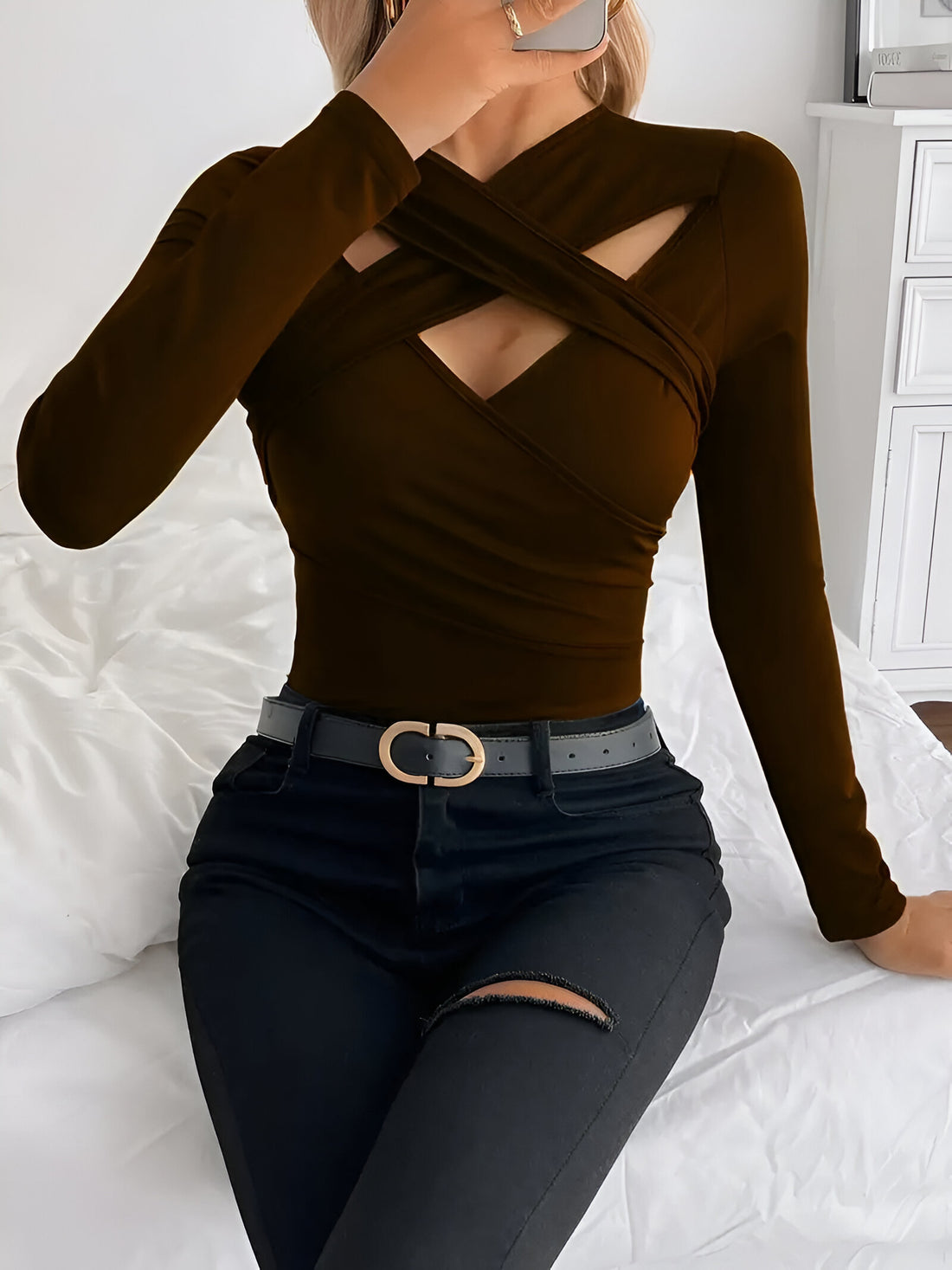 Jera | elegante top met V-hals en lange mouwen