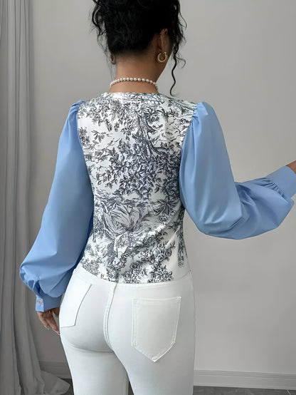 Rosalin | blouse met v-hals en lantaarnmouwen in een bloemenprint