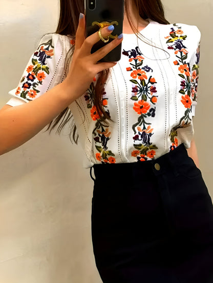 Nadette | frisse bloementop met korte mouwen