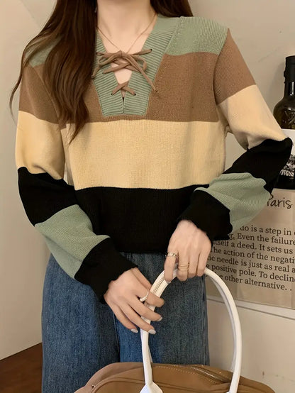 Aquila - multicolor katoenen trui met v-hals