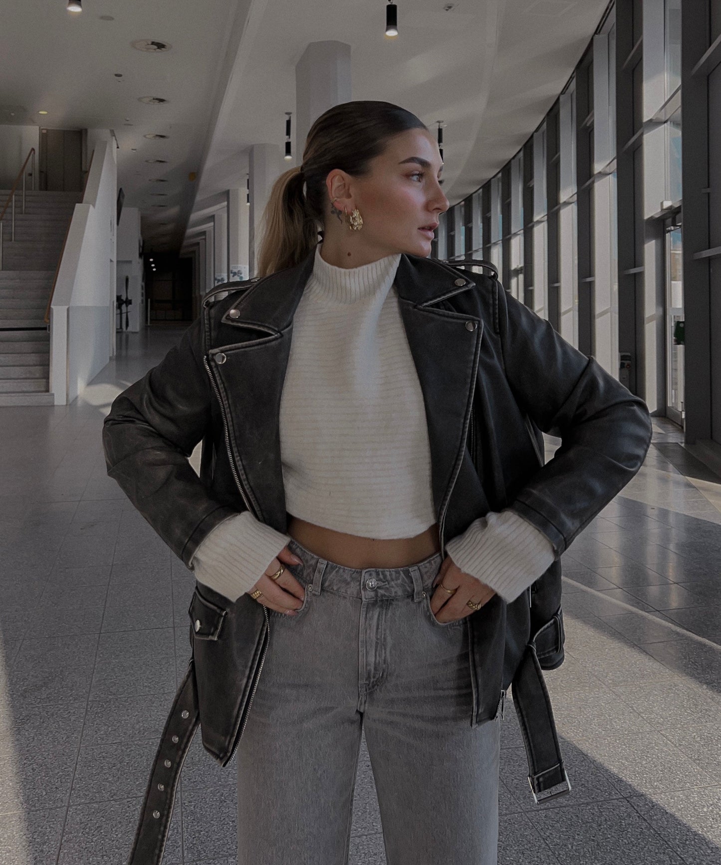 Zita - vegan oversized leren jas donkergrijs