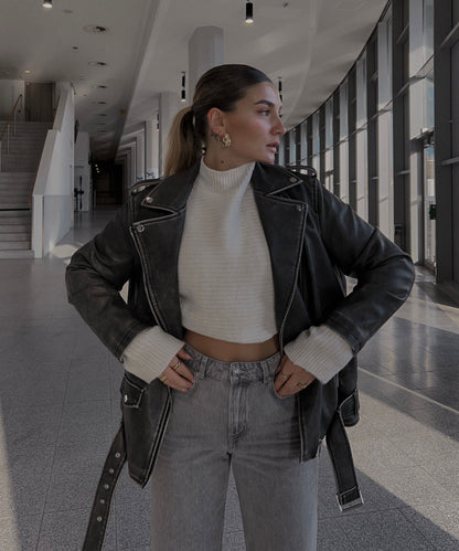 Zita - vegan oversized leren jas donkergrijs
