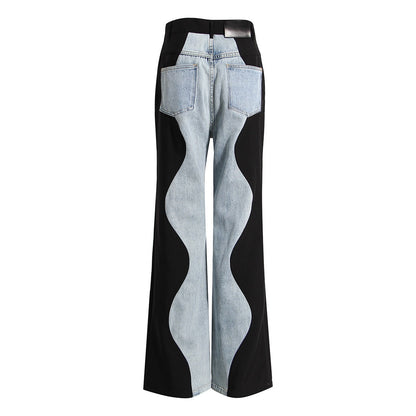 Noemi - rechte, uitgesneden, baggy jeans met patchwork