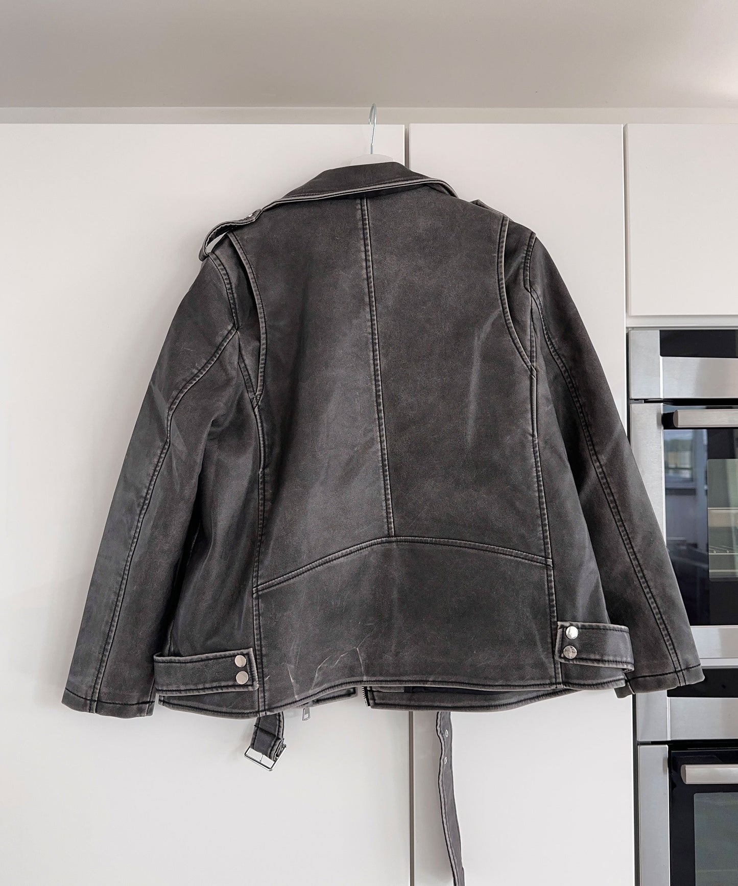 Zita - vegan oversized leren jas donkergrijs