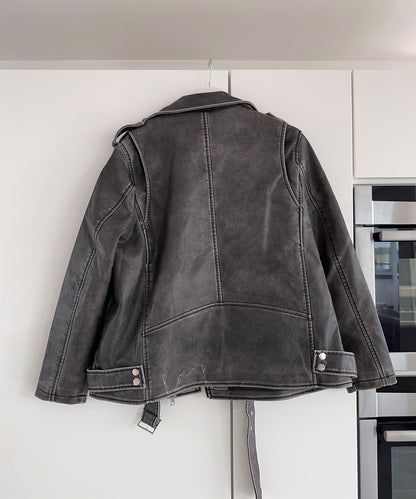 Zita - vegan oversized leren jas donkergrijs