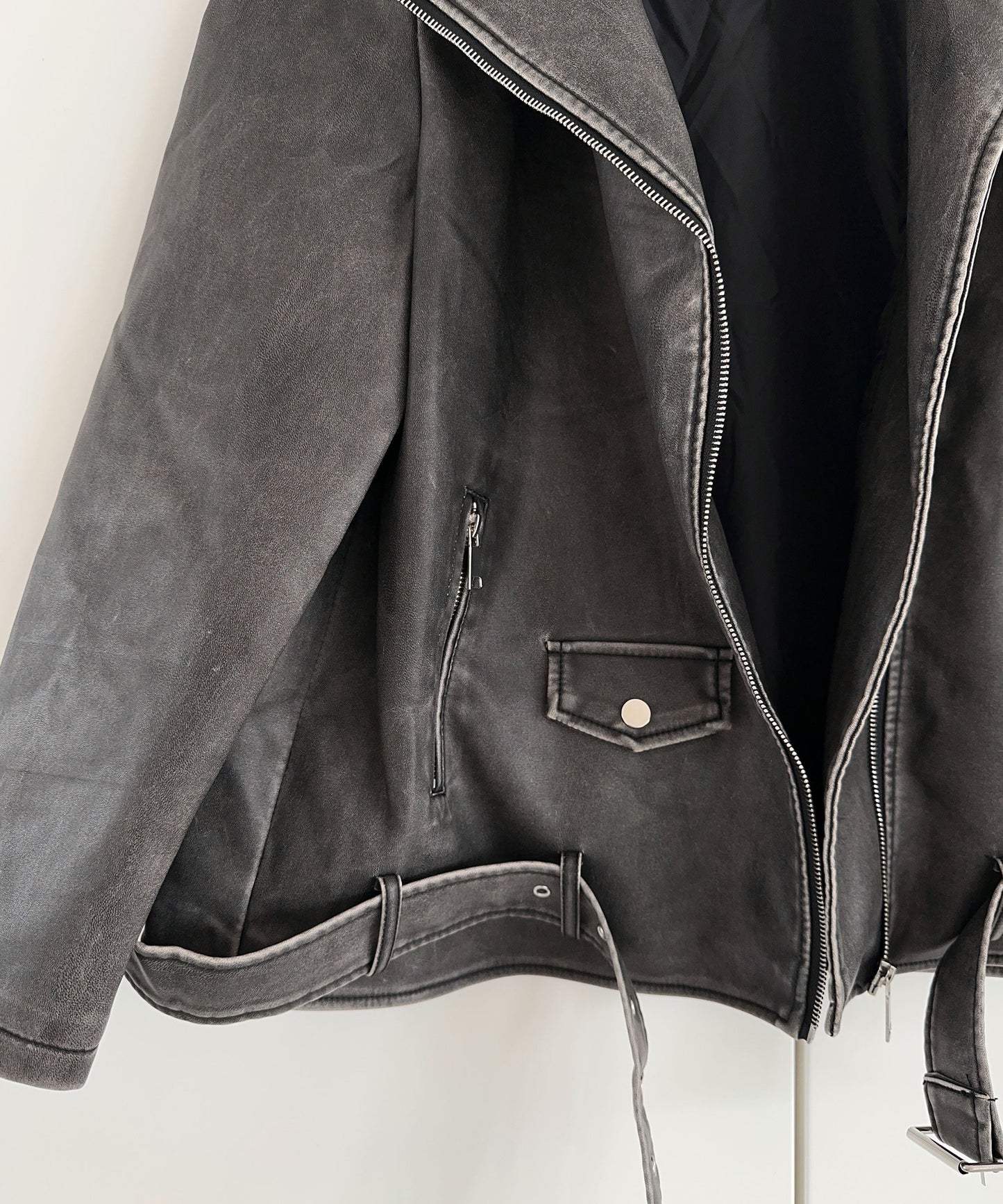 Zita - vegan oversized leren jas donkergrijs
