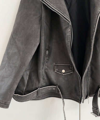 Zita - vegan oversized leren jas donkergrijs