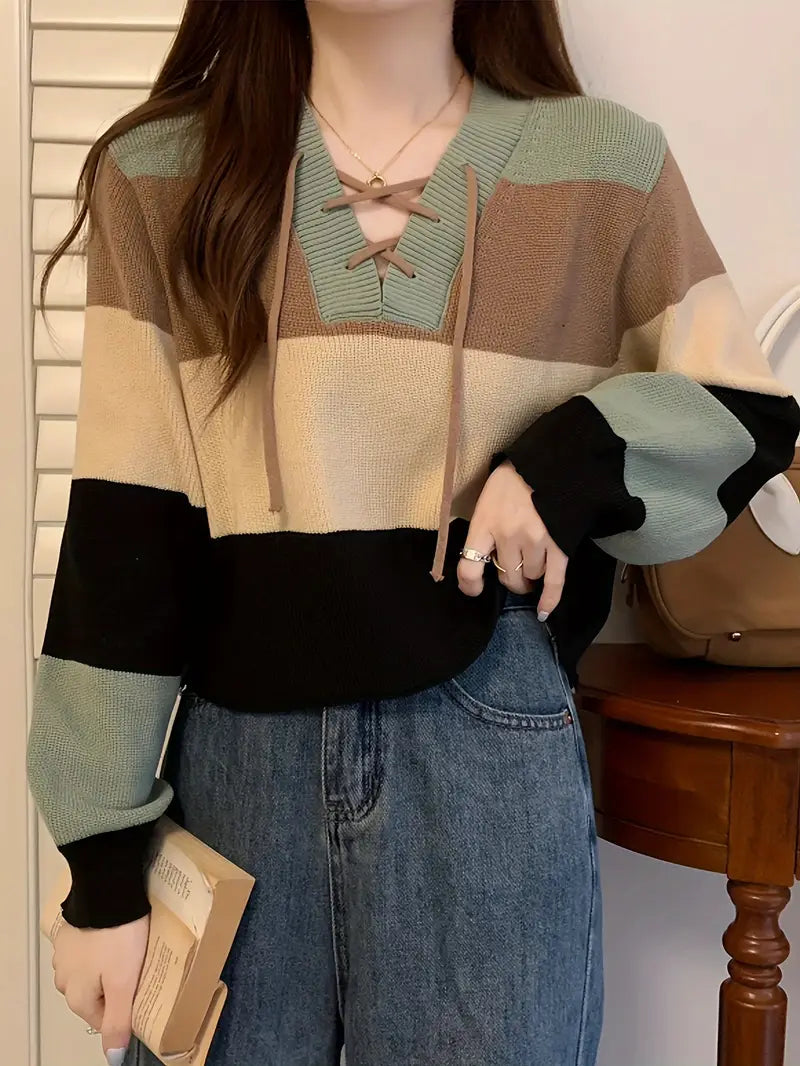 Aquila - multicolor katoenen trui met v-hals