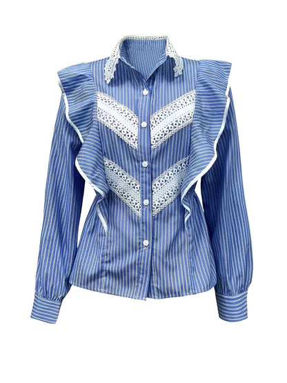 Marleisha | elegant gestreept overhemd met lange mouwen, kant en ruches