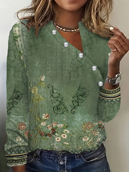 Heidi | t-shirt met bloemenpatroon en asymmetrische halslijn