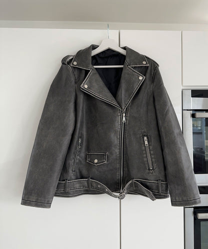 Zita - vegan oversized leren jas donkergrijs