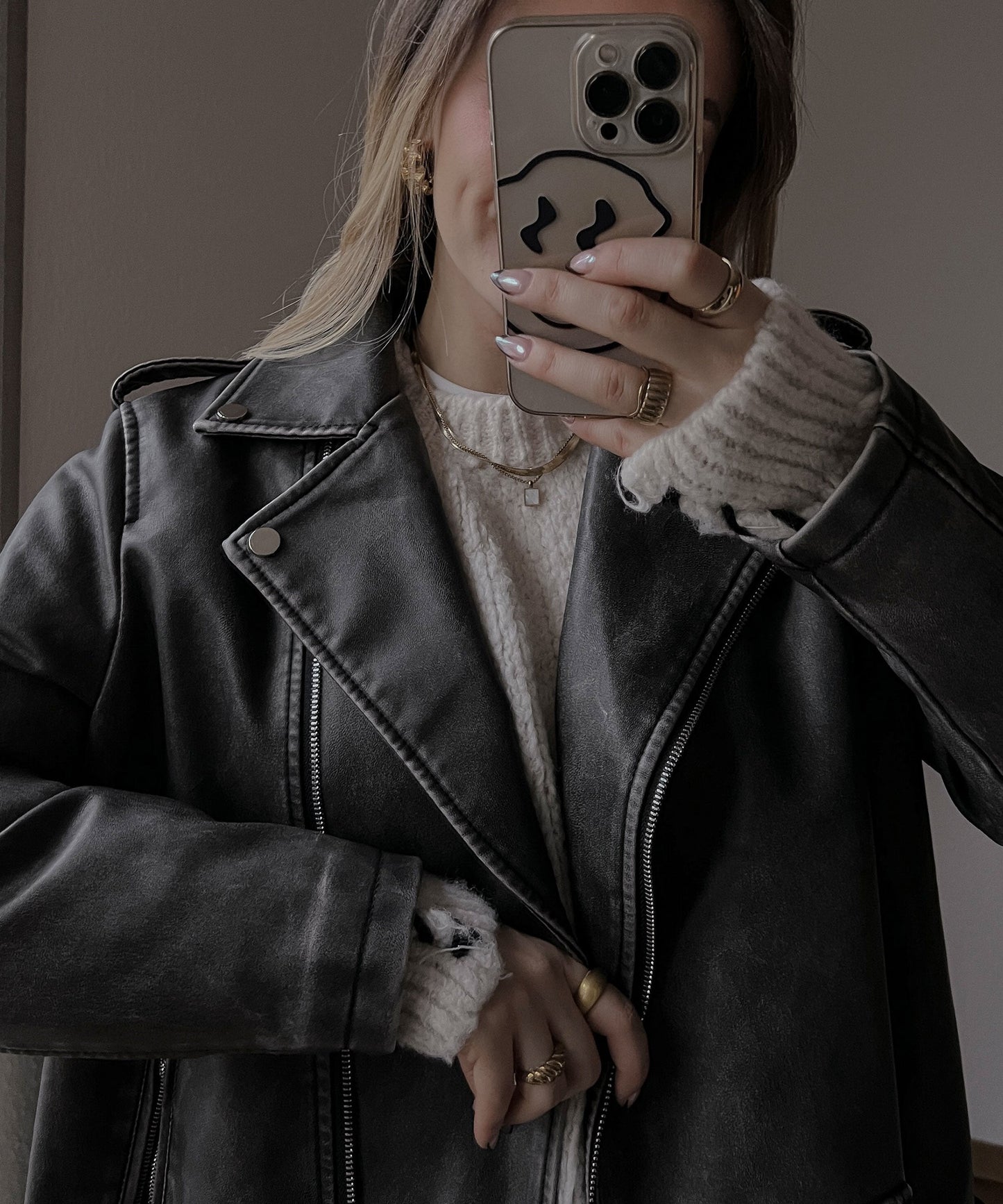 Zita - vegan oversized leren jas donkergrijs