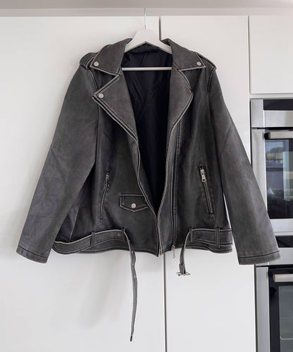 Zita - vegan oversized leren jas donkergrijs
