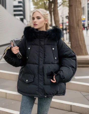 Winterjas met capuchon van imitatiebont - Maxinne