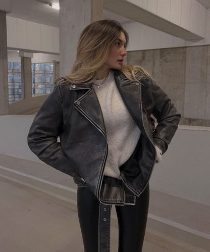Zita - vegan oversized leren jas donkergrijs