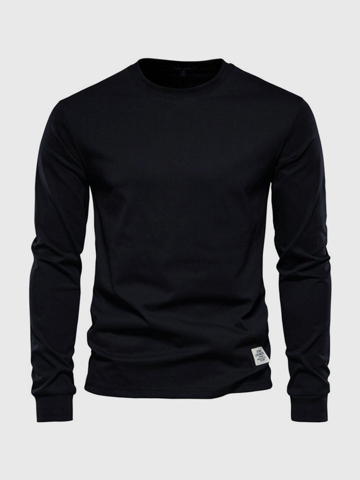 Katoenen herenshirt met lange mouwen en ronde hals