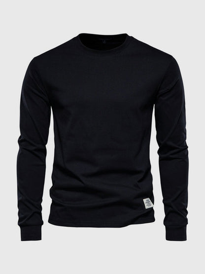 Katoenen herenshirt met lange mouwen en ronde hals