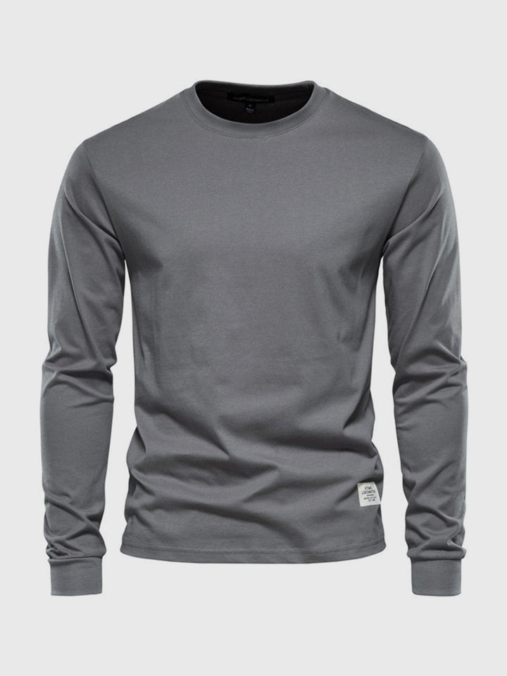 Katoenen herenshirt met lange mouwen en ronde hals
