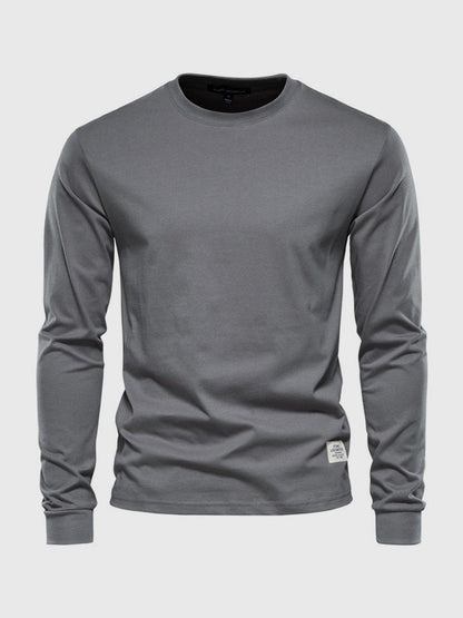 Katoenen herenshirt met lange mouwen en ronde hals