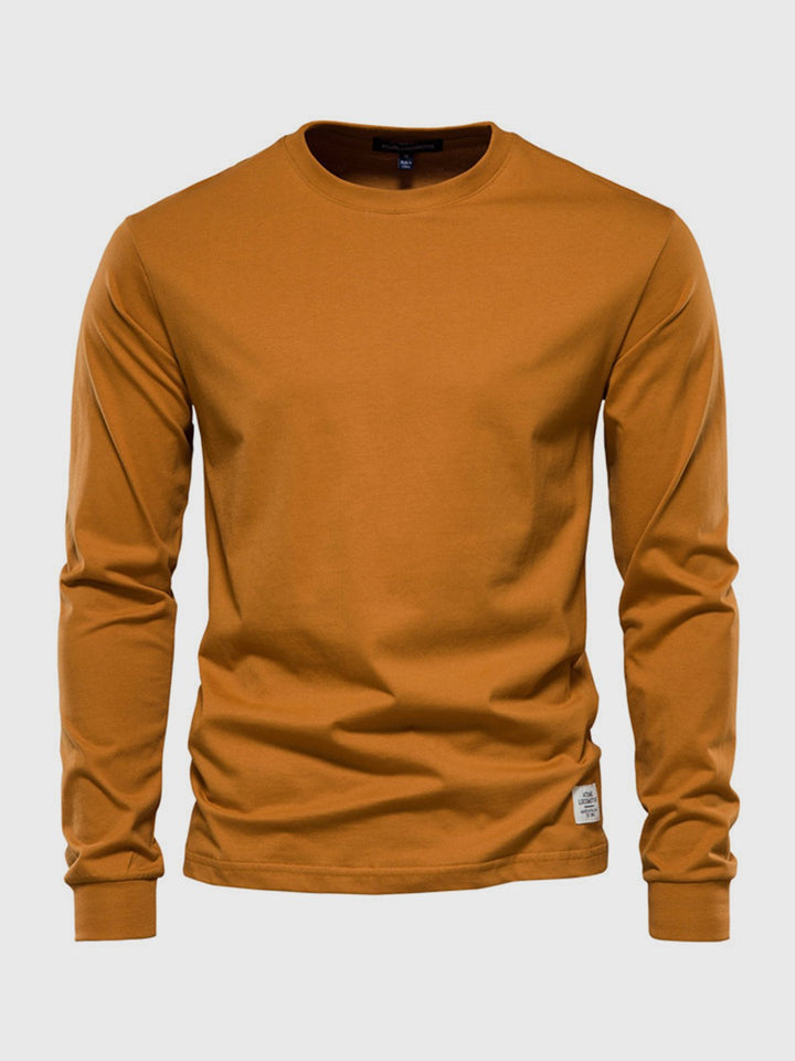 Katoenen herenshirt met lange mouwen en ronde hals
