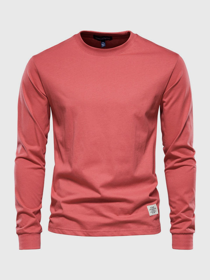 Katoenen herenshirt met lange mouwen en ronde hals