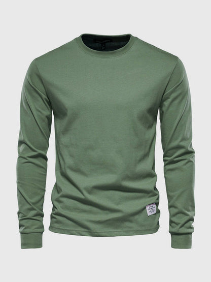 Katoenen herenshirt met lange mouwen en ronde hals