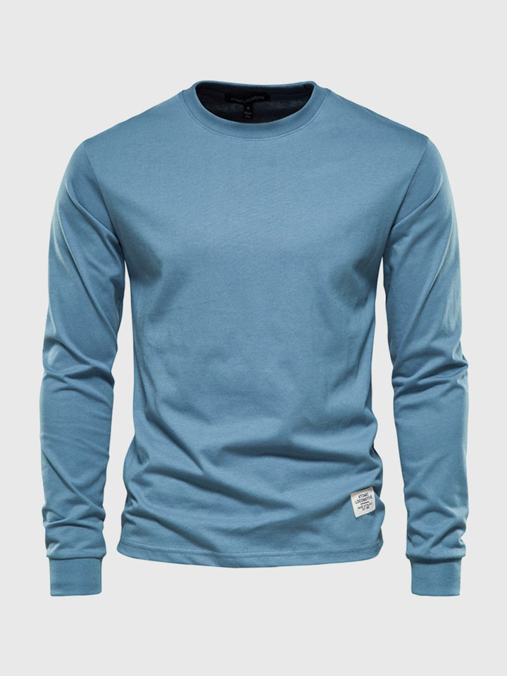 Katoenen herenshirt met lange mouwen en ronde hals